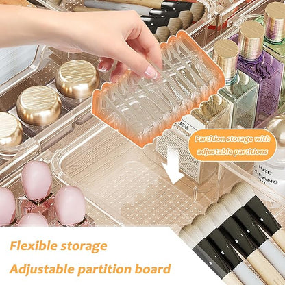 Qivine Expandable Acrylic Drawer Organizer, Clear Makeup Drawer Organizer Trays, 11 to 19In Adjustable Kitchen Utensil Organizer with 5 Compartments Expandable for Makeup Silverware Office Bathroom