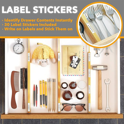 SpaceAid Bamboo Drawer Dividers with Labels, Kitchen Adjustable Drawer Organizers, Expandable Organization for Home, Office, Dressers and Bathroom, 6 Dividers (17-22 in)