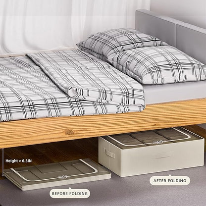 CYhom Under Bed Storage Bins Frame Storage Box Oxford Fabric Sturdy Underbed Container Foldable Stackable Large Capacity Clothes Organizer (Beige, 23.6" x 19.7" x 6.3")