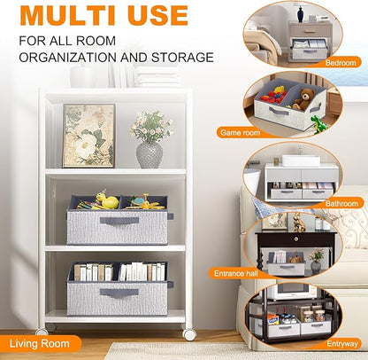 Closet Storage Bins 6 Pack, Large Closet Organizer Baskets with Divider & Handles,Trapezoid Fabric Shelf Organizers, Collapsible Storage Cubes for Clothes, Towels, Toys-Gray