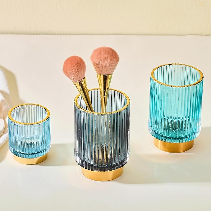 Makeup Brush Holder Organizer,Toothbrush Holders,Desk Pen Pencil Holder,Multifunctional Vintage Glass Brush Cup(A3-17-US)