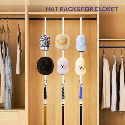 SWTYMIKI Over Door Hat Rack -1 Packs Metal Hanging Hat Organizer with 4 Hooks Design, Baseball Cap Hanger Organizer Storage Holds up to 20 Caps for Door, Bedroom, Closet