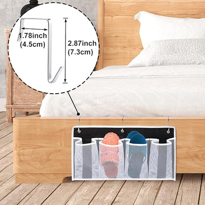 Pndeyo Bed Hanging Shoe Organizers with 3pcs Hooks, 4 Mesh Pocket Bedside Hanging Shoes Holder, Behind Door Storage Pockets for RV Dorm Entryway Bedroom Closet
