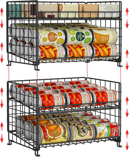 2-Pack Stackable Rack Organizer, Storage for Kitchen Pantry Cabinet, Holders for Food, Multifunctional Dispenser for Snacks Soda