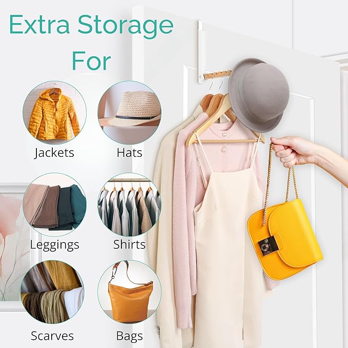 TERRA HOME Over The Door Coat Rack - Portable Foldable Laundry Hanger Dryer Rack - Ideal for Travel and Laundry Needs - Convenient Over The Door Hanger for Clothes and Laundry - 1PCS (White)