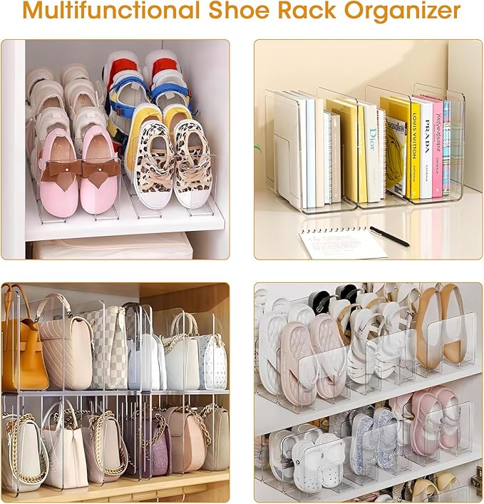 Kids Shoe Organizer Stackable: Clear Acrylic Baby Shoe Rack with Dividers - Closet Storage for Toddlers & Nursery Use (3 Pack)