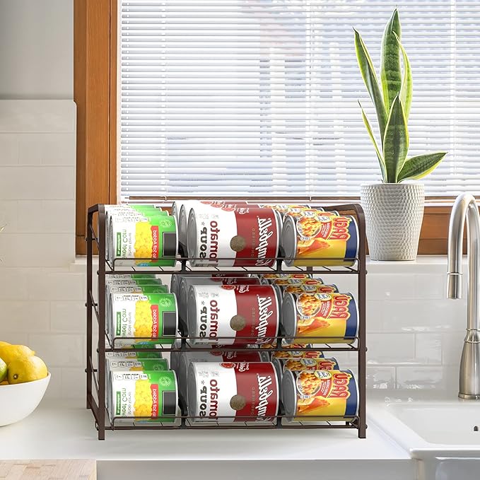 Vrisa Can Organizer Stackable Can Dispenser for Food Storage Can Rack Organizer for Pantry Cabinet Countertop Holds Up to 72 Cans Rustic Brown 2 Pack