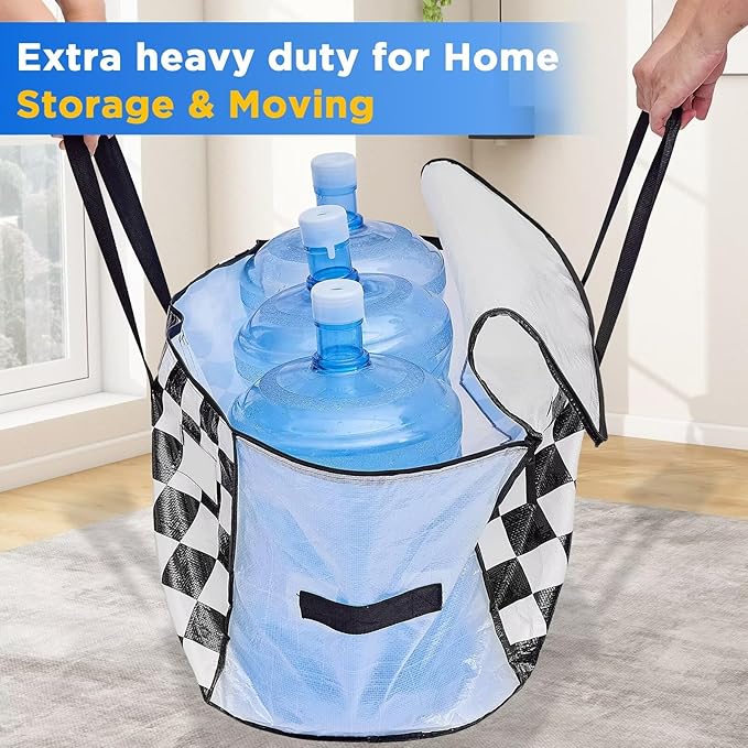 BETU 1 Pack Moving Bags Moving Storage College Dorm Camping Packing Travel PE Heavy Duty, Sturdy Handle, Zipper Large Storage Tote Bag Moving Boxes Box Alternative - White Plaid 29L x 15W x 15H