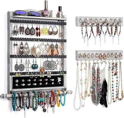 Wall Jewelry Organizer Set of 3 Jewelry Holder Jewelry Organizer Wall Mounted Wood Hanging Jewelry Wall Organizer Rustic Jewelry Hanger for Jewelry Storage Display
