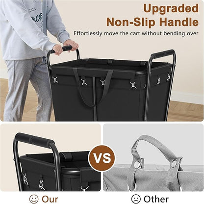 Hoctieon Large Laundry Cart with Wheels, 300L Heavy Duty Laundry Basket Organizer, Rolling Hamper Sorter for Clothes Storage, Industrial Dirty Clothes Hamper for Home & Hotel, Black