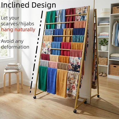Scarf Organizer, Scarf Display Stand, 10 Tier Metal Scarf Holder Organizer, Floor-standing Scarf Rack for Commercial or Home, Hijab Stand RackTies Belt Pants Hanging Rack