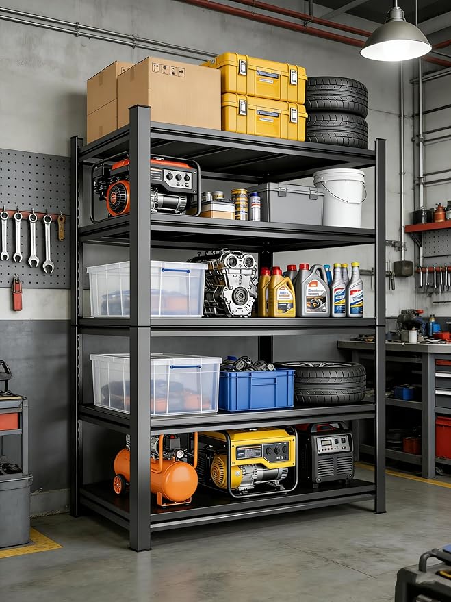 78''H Garage Shelving 5 Tier Wood Storage Shelves 2500 LBS Load Capacity Adjustabl Shelf Units 78" H*36" W*14" D Metal Shelving Suitable for Basement Warehouse Pantry,Black