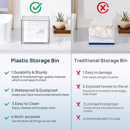 Vtopmart Disposable Facial Towels Holder,Clear Storage Drawer Compatible with Clean Skin Club Towel XL,Acrylic Box Hold 50 Count,Stylish and Functional Bathroom Accessory for Coutertop Organization
