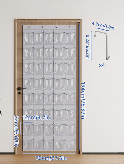 NiHome Over the Door Shoe Organizer with 40 Clear Pockets, Hanging Closet Storage Rack for 20+ Pairs of Shoes, Waterproof PVC Space-Saving Headphone & Cell Phone Holder for Classroom Dorm, Laundry