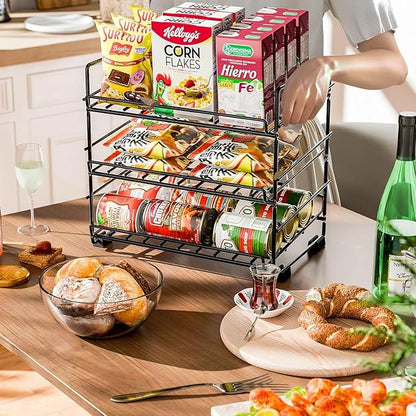 SUFAUY 3 Tier Can Organizer for Pantry, Holds 36 Cans, Heavy Duty Metal Shelves for Storage, Black