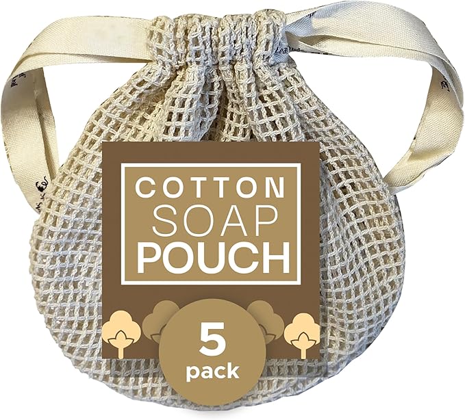Whiffkitch Soap Pouch 5-Pack – Versatile Mesh Scrubber Wash Bag for Shower & Bath, Soft Cotton Bar Soap Holder & Travel Bag, Durable Scrubber Pouch for Rich Lather, 4x5 inches
