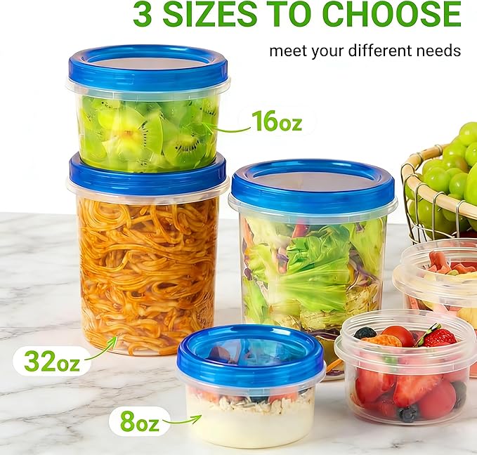Soelomu 16 oz Freezer Storage Containers with Twist Top Lids, 10 Pack Reusable Meal Prep Containers Plastic Stackable Leakproof Food Storage Containers for Sauce Salad Leftover Oats