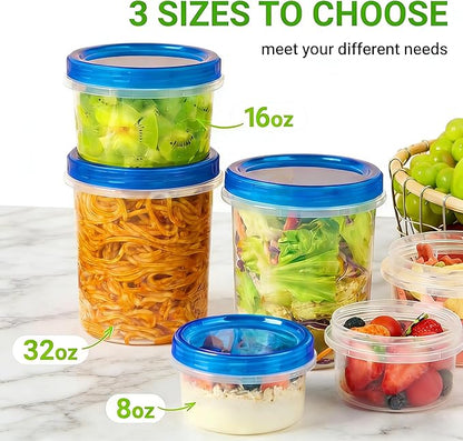 Soelomu 32 oz Freezer Storage Containers with Twist Top Lids, 6 Pack Reusable Meal Prep Containers Plastic Stackable Leakproof Food Storage Containers for Sauce Salad Leftover Oats