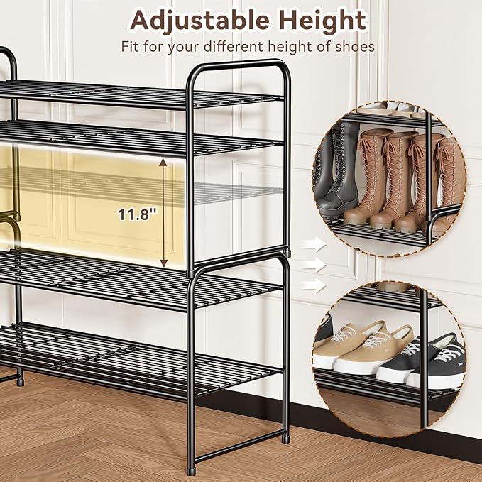 Standard Shoe Rack 2-Tier 32.5 Inches Wide, Free Standing Shoe Organizer for Indoor Outdoor | Adjustable Heavy-Duty Metal Shelf Ideal for Home Entryway Closet & Garage Balcony | Black