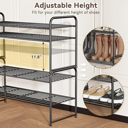 Standard Shoe Rack 2-Tier 32.5 Inches Wide, Free Standing Shoe Organizer for Indoor Outdoor | Adjustable Heavy-Duty Metal Shelf Ideal for Home Entryway Closet & Garage Balcony | Black