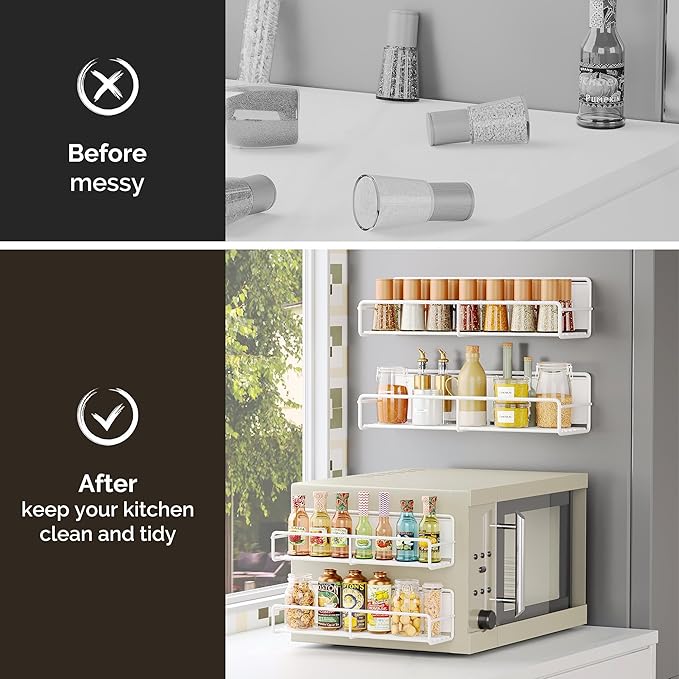Mystozer 4 Pack Magnetic Spice Rack Organizer, Space Saver for Refrigerator and Microwave Oven, Metal Fridge Shelf Seasoning Rack Magnetic Fridge Organizer Magnet Shelf(White)