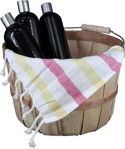 SSWBasics One Peck Basket With Handle - Set of 3 - Natural Unfinished Pine Wood Apple Basket - Durable Bushel Baskets for Produce Display - Ideal for Retail, Thrift, Boutique, Convenience Store,