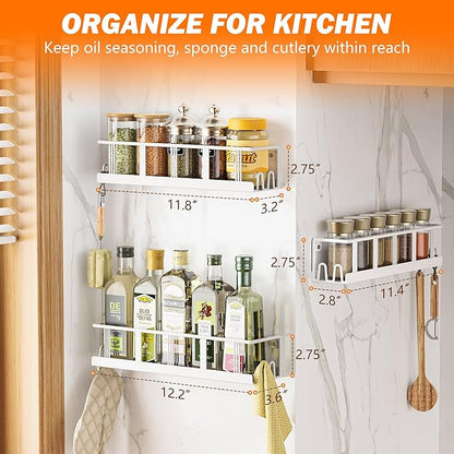 Bunoxea Spice Rack Wall Mounted 3 Pack, Space-Saving Spice Organizer for Spice Jars and Seasonings,Screw or Adhesive Hanging Spice Rack Organizer for Your Kitchen Cabinet,or Pantry Door White