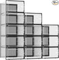 Kuject XX-Large Shoe Storage Boxes Organizers Clear Plastic Stackable 12 Pack, Shoe Rack & Holder Substitute, Sneaker Containers, Shoe Storage Organizer Bins for Closet, Under Bed, Black(No Fold Line)