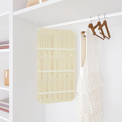 2-Pack Hanging Jewelry Organizer Storage, 40 Pockets 36 Hooks Necklace Earring Bracelet Ring Organizer, Double - Sided Design, Beige