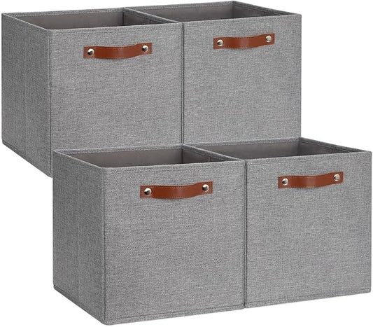 DULLEMELO Fabric Storage Cubes,12 inch Cube Stroage Bins for Empty Gift Basket,Toys Nursery Clothes Storage Linen Closet Organizers and Storage Baskets Shelves Bins(Grey-4 Pack)