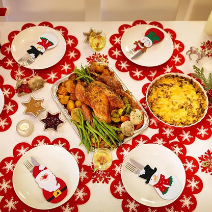 Gisafai 24 Pc Christmas Silverware Holder Pockets Santa Snowman Reindeer Tableware Bags - Cutlery Pouch Bags for Spoon Knife Fork - Xmas Party Dinner Table Dinnerware Supplies