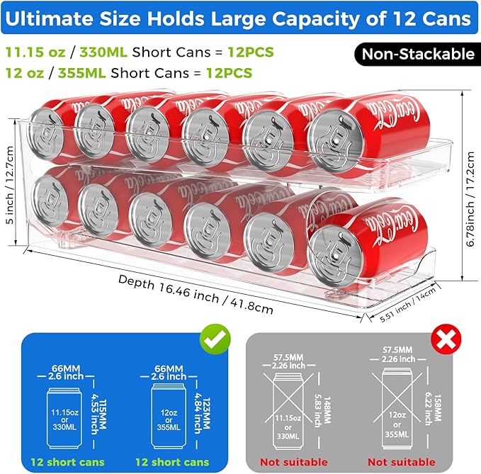 Can Organizer for Pantry Stackable AND Rolling Soda Can Dispenser for Refrigerator Soda Can Organizer