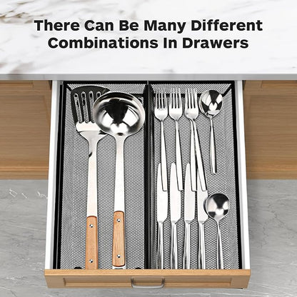 Smgmg Silverware Drawer Organizer, Silverware Organizer for Drawer, 2 Pack 14.7" X 6.1" X 2" Utensil Organizer for Kitchen Drawers, Kitchen Drawer Organizer for Large Utensils with Interlocking Arm