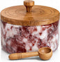 Marble salt cellar with lid and spoon, salt container with spoon, salt bowl with acacia wood lid, salt holder for countertop, salt jar - Red