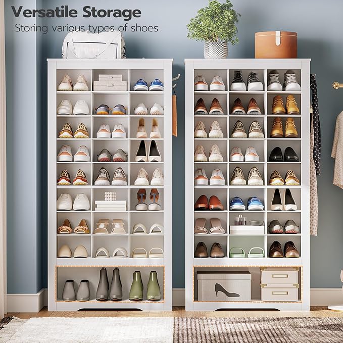 HOOBRO Tall Shoe Cabinet with 24 Cubbies and Bottom Storage Shelf, Large Capacity Shoe Storage Organizer for Entryway, Freestanding Wooden Shoe Rack for Closet, Living Room, White WT24SC01