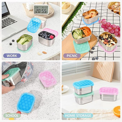 Tanjiae Snack Pro - Small (1 CUP) Stainless Steel Snack Containers for Kids | Easy Open Leak Proof Food Containers with Silicone Lids - Perfect Metal Toddler Lunch Box for Daycare and School (8oz)
