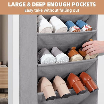 STORAGE MANIAC Over the Door Shoe Organizer Heavy-Duty Large Deep Pocket Hanging Shoe Organizer Shoe Rack Door Closet Shoe Organizer for Wall, Dorm & Narrow Door Storage Shoe Holder Grey, 2 Pack