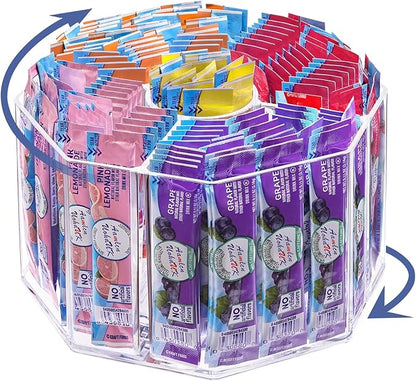 Drink Packet Organizer, 360 Degrees Rotating Acrylic Lazy Susan Organizer for Powdered Drink Mix Powder Packet, Water Flavor Packet Holder for Kitchen Pantry Storage, 5-Section