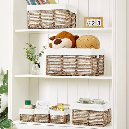 Vagusicc Wicker Storage Basket, 6 Pack Seagrass Baskets for Organizing, Wicker Baskets with Handle, Rectangular Woven Basket for Storage Shelves, Cube Storage Bins for Closet/Clothes/Dresser