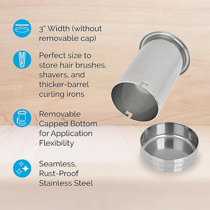 Docking Drawer 3" Stainless Steel Canister for Hot Tools, Capped Design, Safely Stow Styling Tools