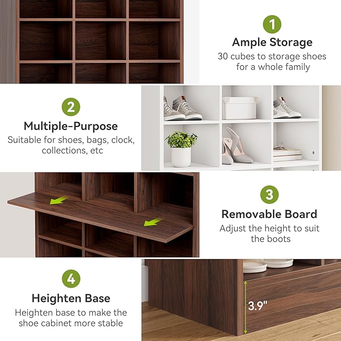 LITTLE TREE 70.9" Tall Shoe Rack, 10-Tier Freestanding Shelf, Max. Store 30 Pairs, Shoe Cabinet Organizer for Living Room, Entryway, Cloakroom, Brown