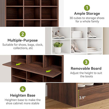 LITTLE TREE 70.9" Tall Shoe Rack, 10-Tier Freestanding Shelf, Max. Store 30 Pairs, Shoe Cabinet Organizer for Living Room, Entryway, Cloakroom, Brown