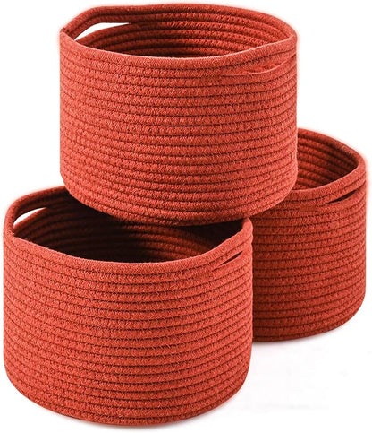 ICERZCZ Small Storage Baskets for Organizing, Organizer Bins for Shelves, Small Woven Baskets for Storage, Red Baskets for Gifts, Organization Bins, Baskets for Decor, 9.7"×9.7"×7" (3 Packs) Brick Red
