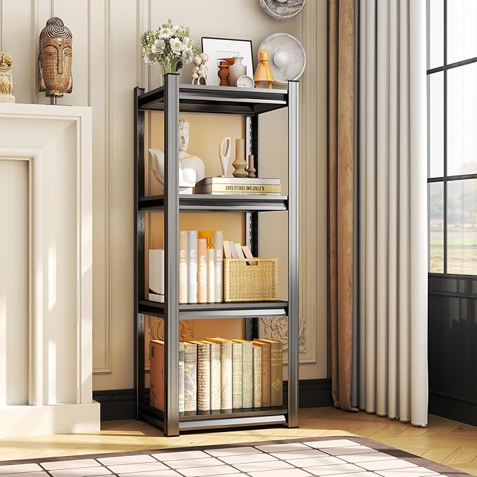 4Tier Garage Shelving Wood Storage Shelves 600 lb Load Capacity 54" H*16" W*16" D Metal Shelving Suitable for Garage Kitchen Pantry,Black