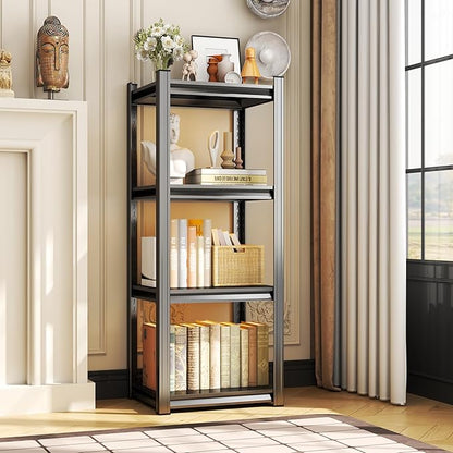 4Tier Garage Shelving Wood Storage Shelves 600 lb Load Capacity 54" H*16" W*16" D Metal Shelving Suitable for Garage Kitchen Pantry,Black