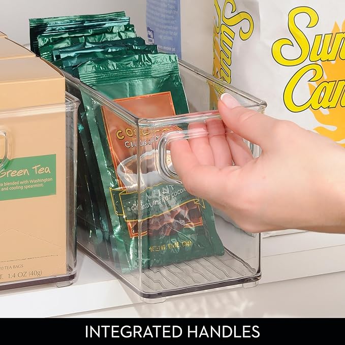iDesign Plastic Stackable Pantry Bin - Storage Bin with Handles for Cabinets or Fridge - Set of 2 - Clear