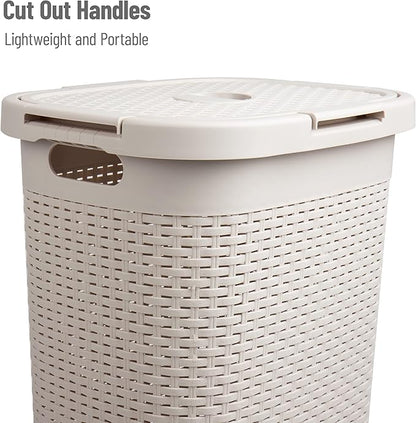 Mind Reader Slim Laundry Hamper with Lid, 60L Tall Clothes Basket, Narrow Tapered Design for Bathrooms, Closets and Laundry Rooms, Plastic, Ivory