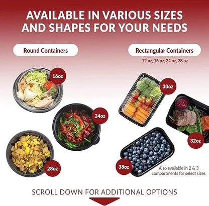 Reli. Meal Prep Bowls w/Lids - 50 Pack (16 oz) | Disposable Bowls with Lids | Microwave/Freezer Safe