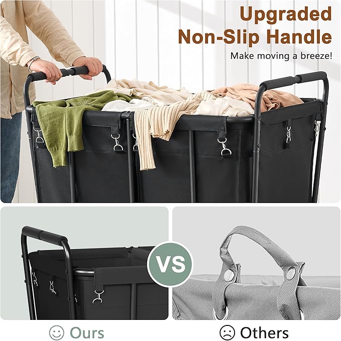 Hoctieon 2 Section Laundry Sorter Cart, 400L Rolling Hamper with Wheels, Industrial Laundry Basket Organizer, Extra Large Dirty Clothes Hamper for Home & Hotel, Heavy Duty, Black