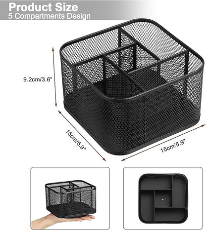 ELLDOO Metal Drink Packet Organizer for Powdered Drink Mix, Rotating Water Flavor Packet Holder with 5 Compartments, Lazy Susan Organizer for Remote Control, Glasses, Makeup Brush (Black)